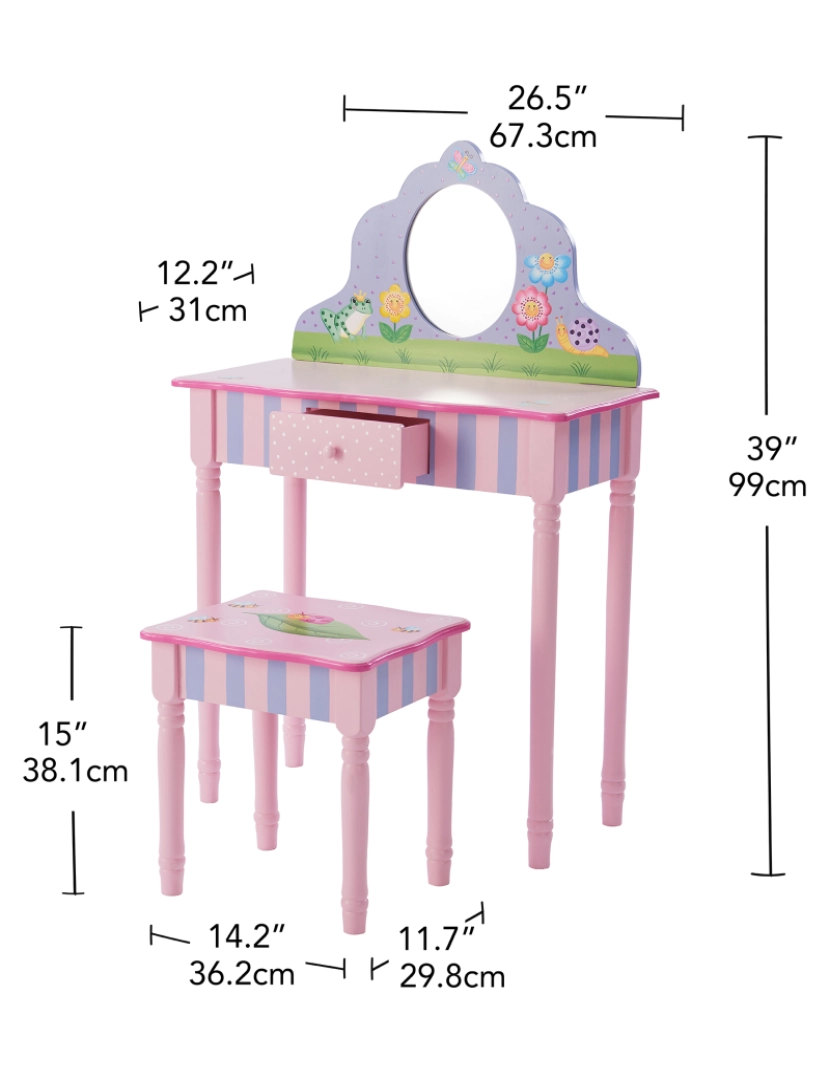 imagem de Campos de fantasia Mobiliário infantil Jardim mágico Jogue Vanity Conjunto de mesa e banco4