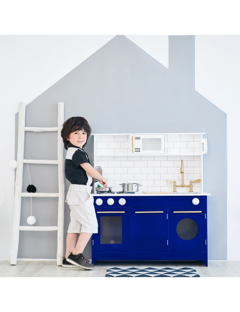 imagem de Teamson Kids Little Chef Berlin Play Kitchen W/ Cookware, Branco/azul2