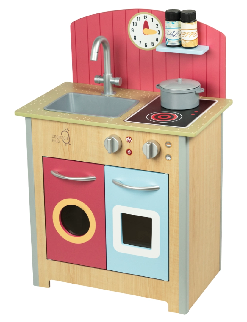 Teamson Kids - Teamson Kids Little Chef Porto clássico madeira cozinha Playset, Natural / Vermelho