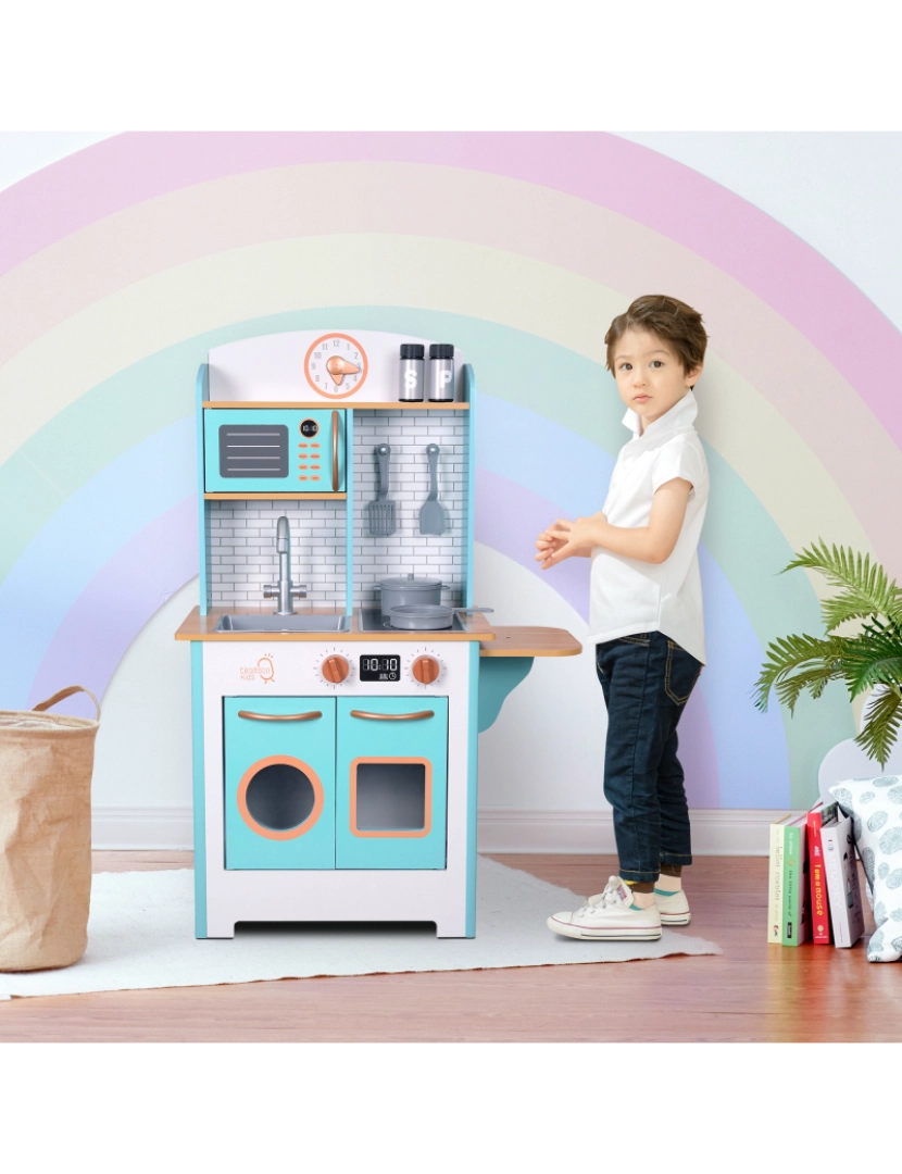 imagem de Teamson Kids Little Chef Santos Retro Conjunto de cozinha de madeira, Aqua / Branco2