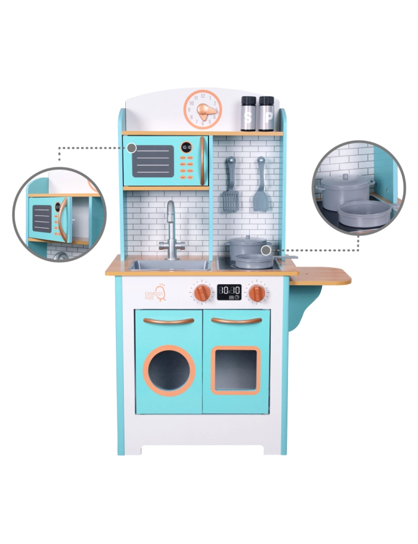 imagem de Teamson Kids Little Chef Santos Retro Conjunto de cozinha de madeira, Aqua / Branco5