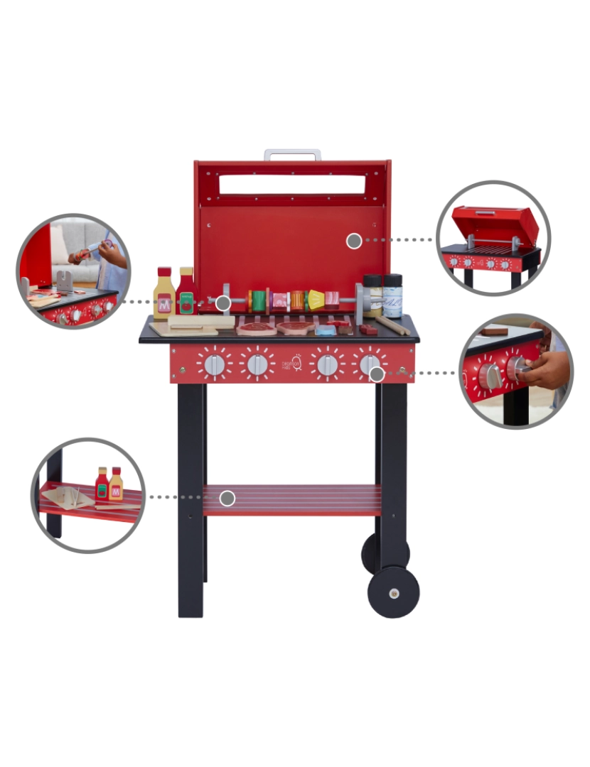 imagem de Teamson crianças pequeno ajudante de madeira quintal Bbq Grill Playset, vermelho/preto5