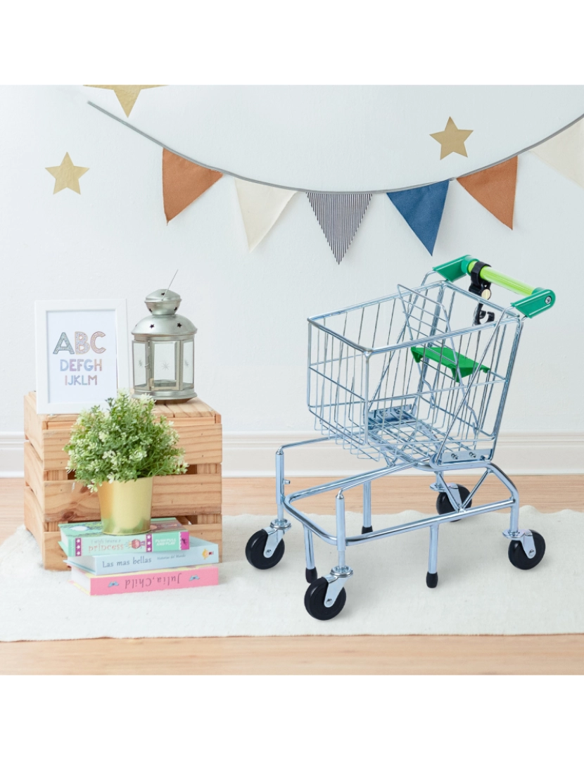 imagem de Teamson Kids Metal Supermercado Happy Shopping Cart, Verde3