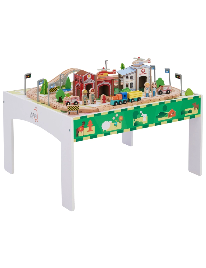 imagem de Mesa de madeira dos brinquedos do laboratório do jogo pré-escolar de Teamson Kids com 85-Pc Train e conjunto da cidade1