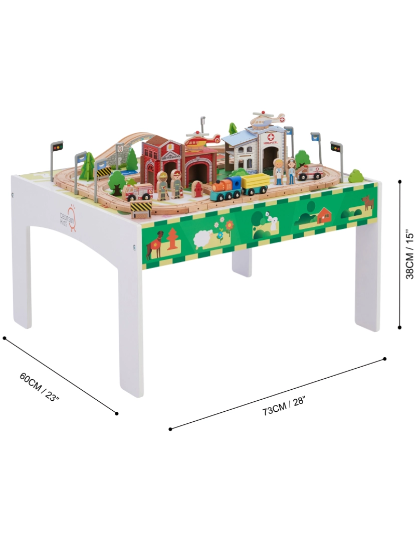 imagem de Mesa de madeira dos brinquedos do laboratório do jogo pré-escolar de Teamson Kids com 85-Pc Train e conjunto da cidade4