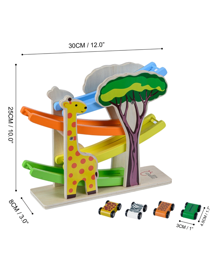imagem de Teamson Kids Corrida de rampa de madeira do safári do laboratório do jogo pré-escolar com carros de impressão animal4