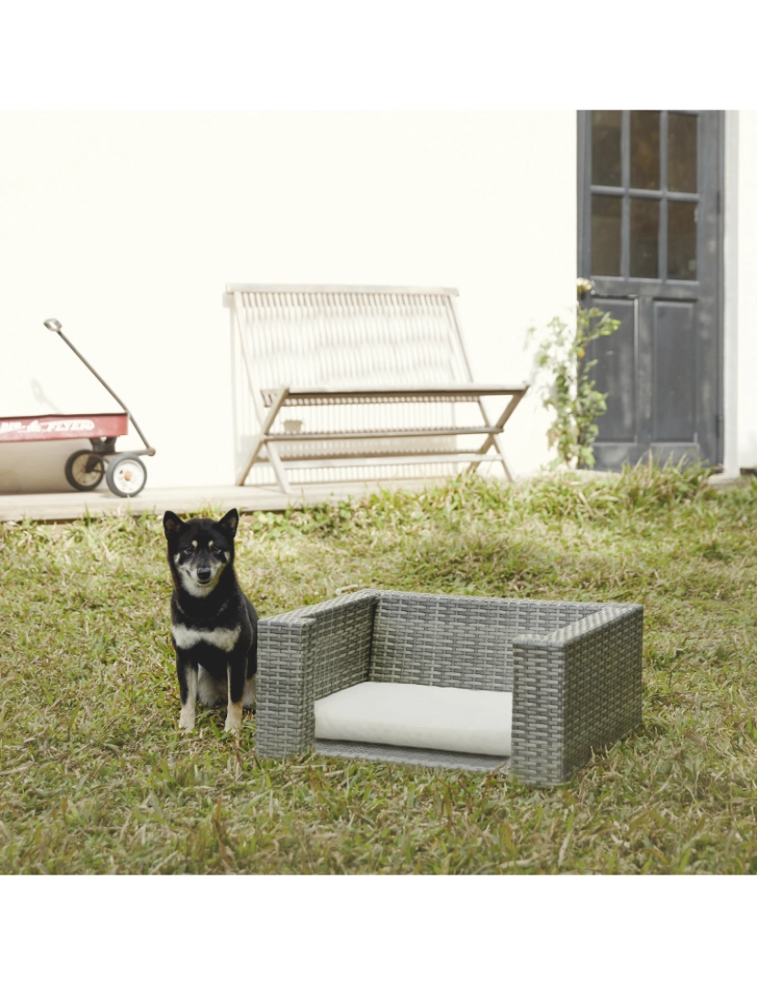 imagem de Teamson Pets Pano ao ar livre gato ou pequena cama de vime do cão, cinza/curma3