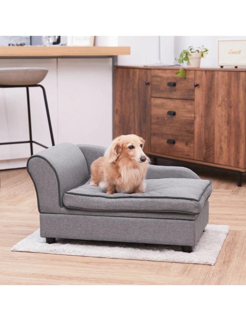 imagem de Cama de cão Teamson Pets Ivan Chaise Lounge com armazenamento para animais de estimação até 66 Lbs, cinza2