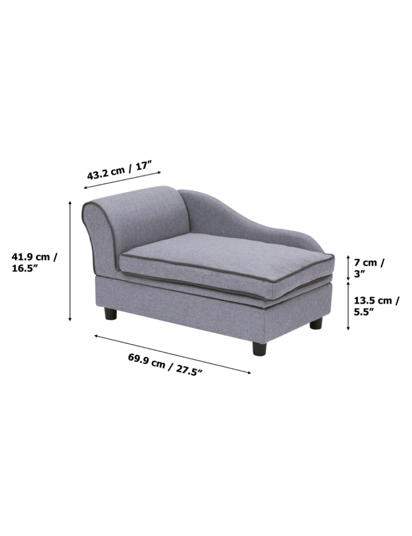 imagem de Cama de cão Teamson Pets Ivan Chaise Lounge com armazenamento para animais de estimação até 66 Lbs, cinza4