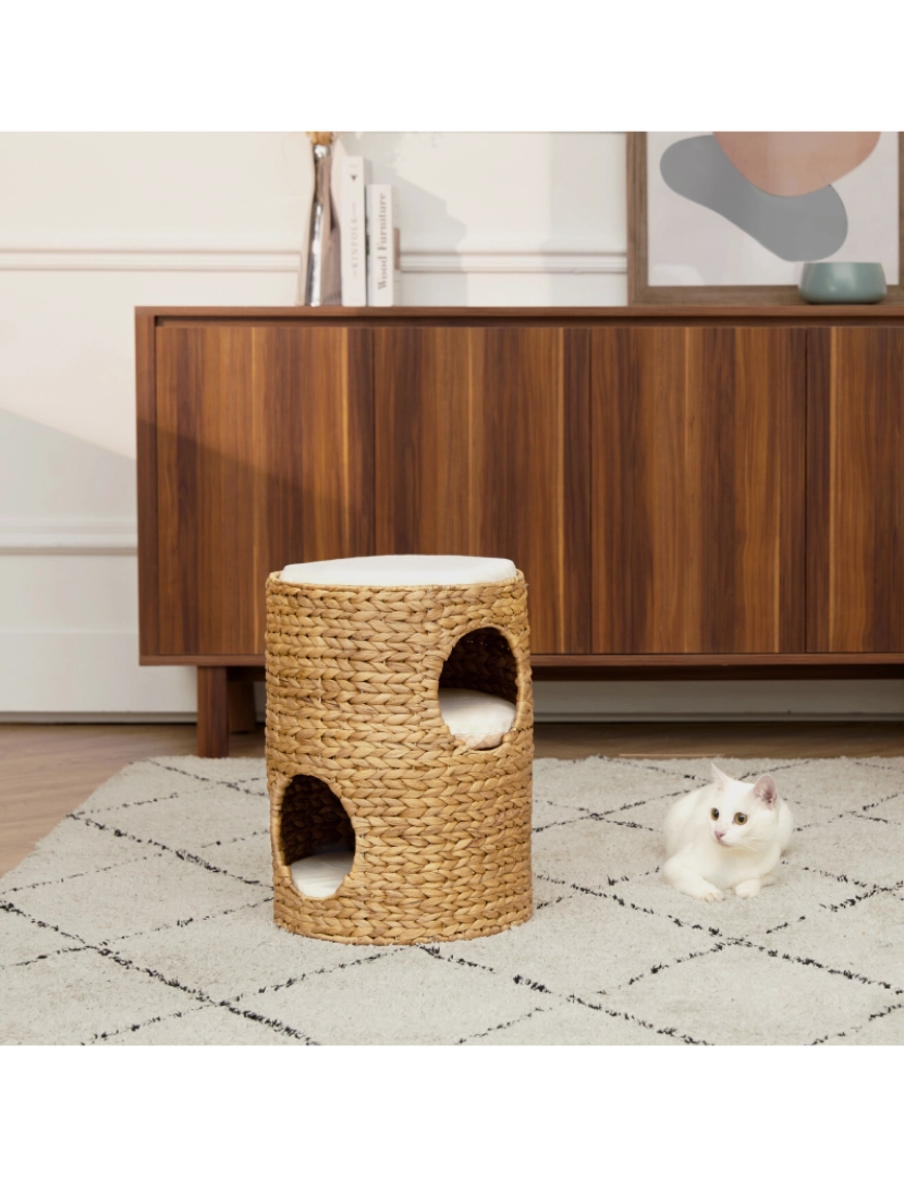 imagem de Teamson Pets Neith Wicker Seagras 3-Tier Cat Bed Condo With Cushions, Tan/Cream2