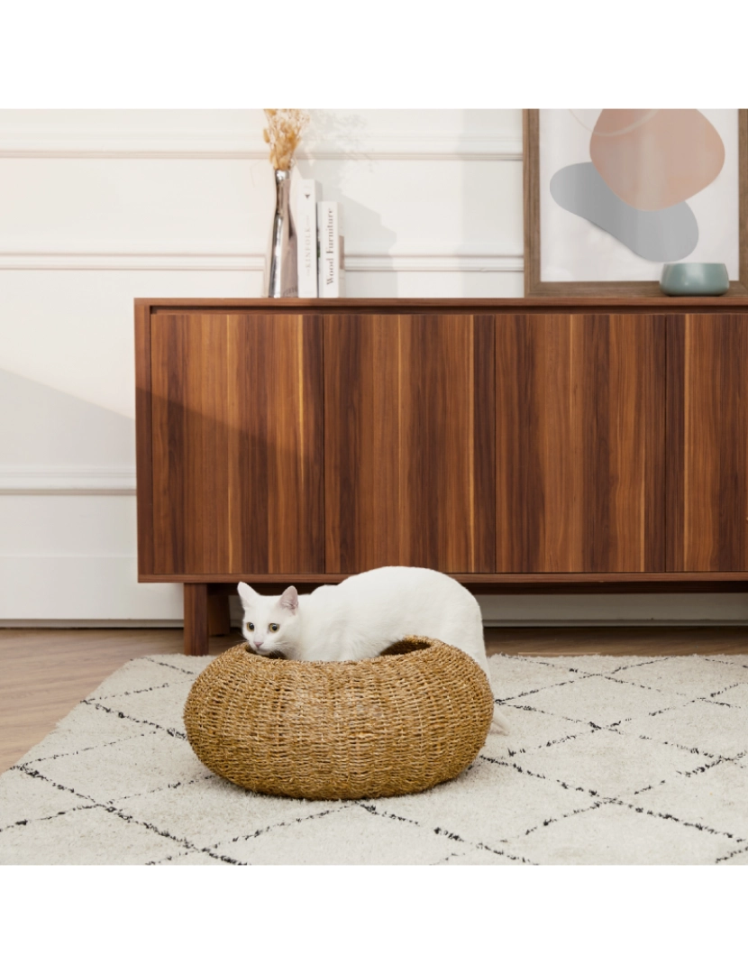 imagem de Teamson Pets Neith Wicker Seagrass Dome Cat ou Small Dog Bed, Tan/Cream3