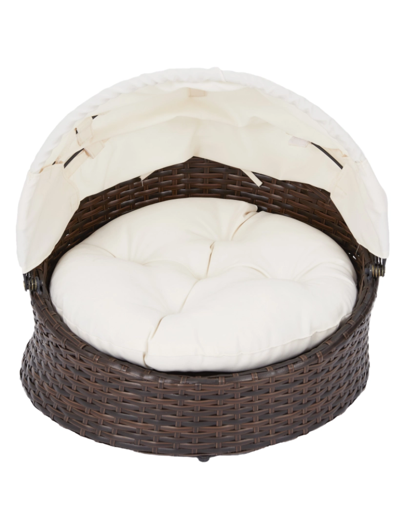 imagem de Cama de cão ou gato de catraca de Rattan interior de Teamson Pets, Canopy & Cushion St-N10004-Uk1