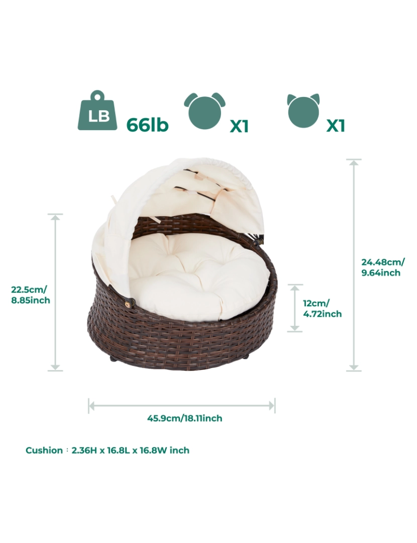 imagem de Cama de cão ou gato de catraca de Rattan interior de Teamson Pets, Canopy & Cushion St-N10004-Uk4