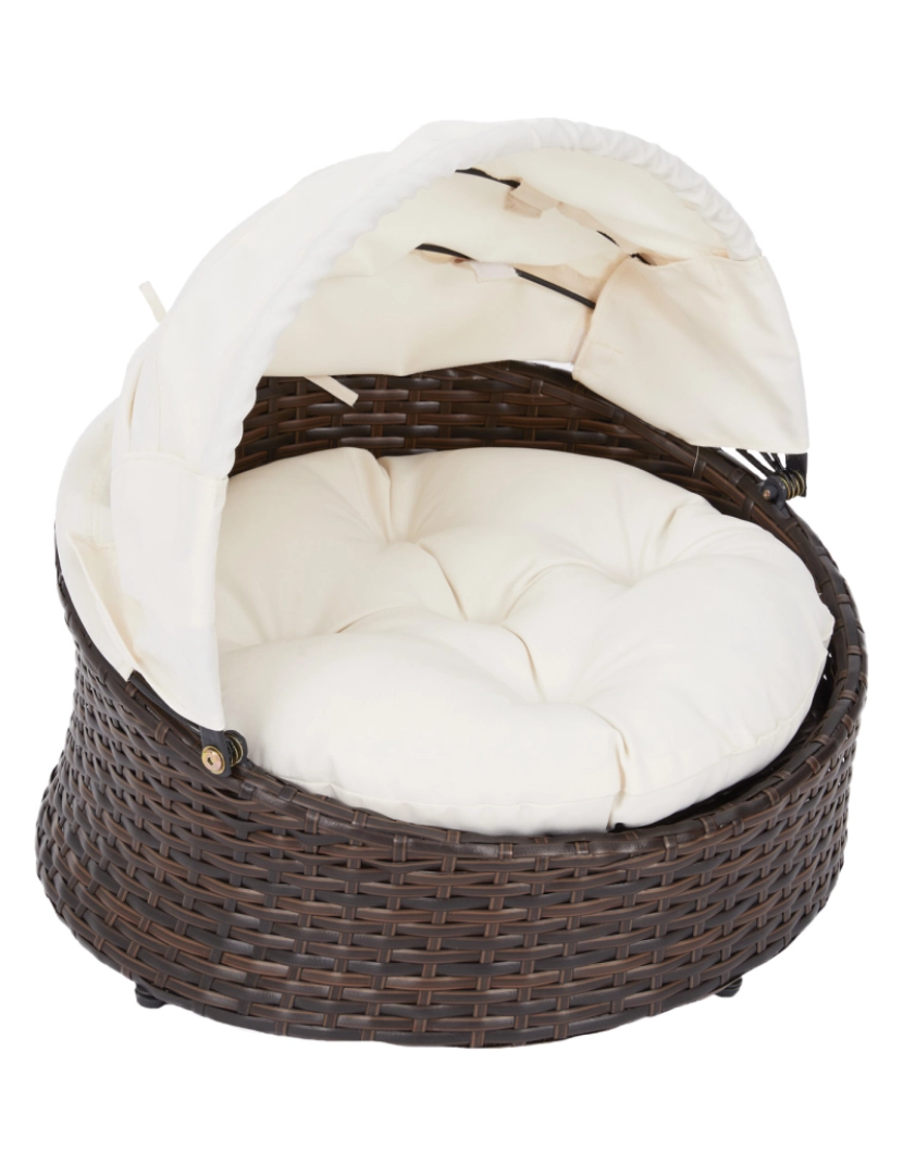 imagem de Cama de cão ou gato de catraca de Rattan interior de Teamson Pets, Canopy & Cushion St-N10004-Uk5