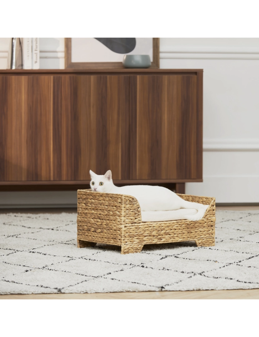 imagem de Teamson Pets Neith Wicker Seagras Pet Cat or Small Dog Daybed, Tan/Cream3