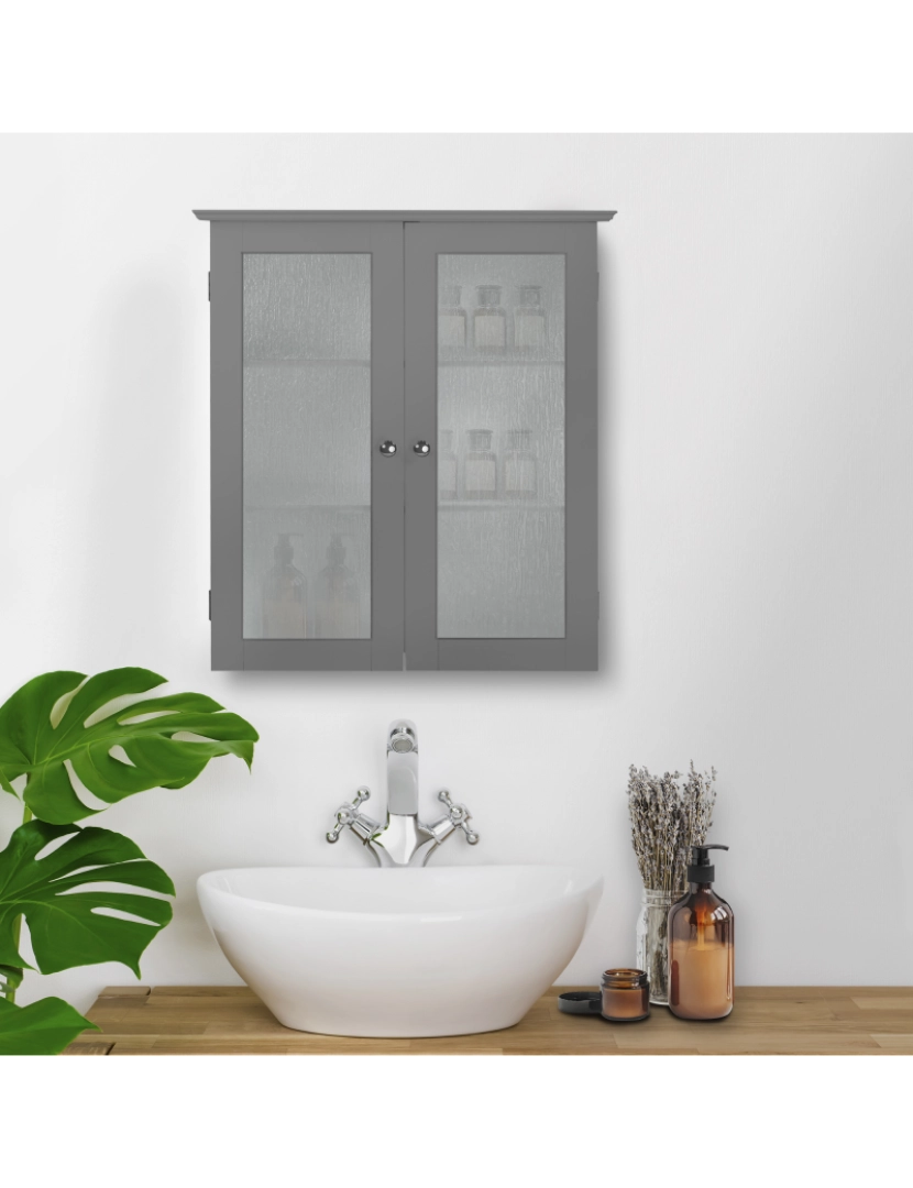 imagem de Armário de parede removível de Connor Teamson Home com 2 portas de vidro com acabamento cinza2