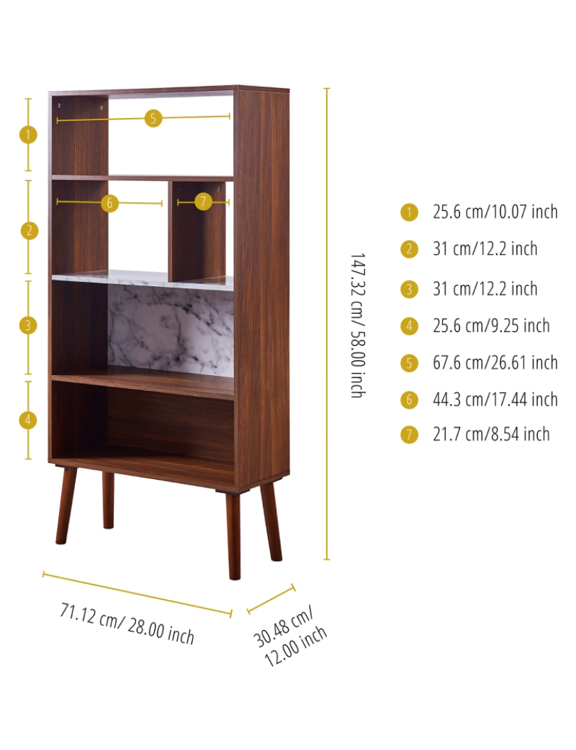 imagem de Teamson Home Kingston Bookcase with Faux Marble Top4