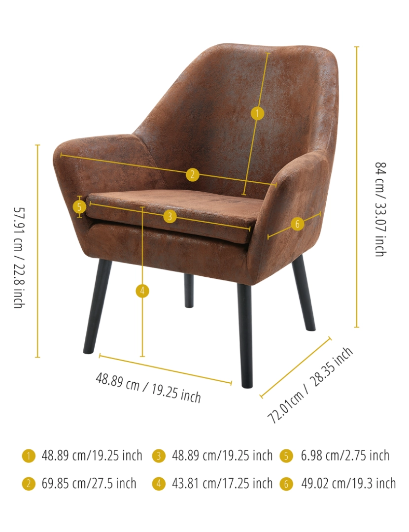 imagem de Versanora Accent Arm Chair Midcentury Design Divano Brown Vnf-00033Af-Uk4