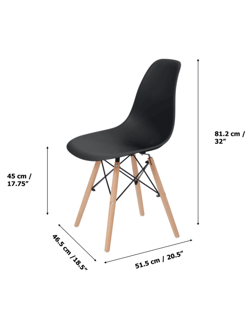 imagem de Teamson Home Allan Plastic Cadeira de jantar lateral com conjunto de pernas de madeira de 2, preto4