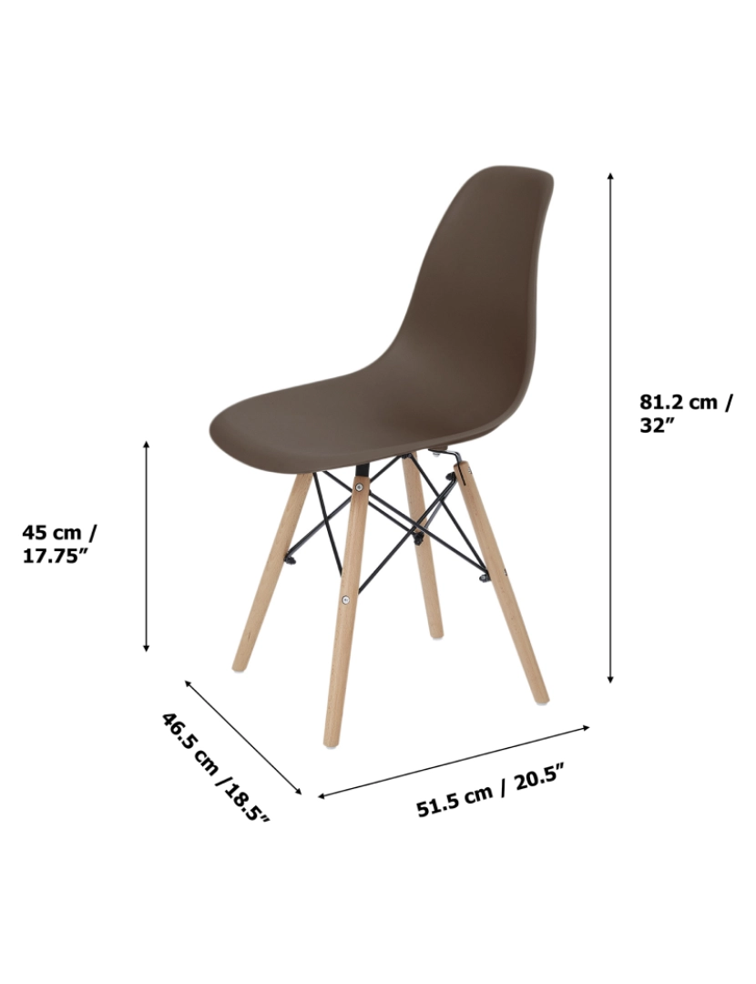 imagem de Teamson Home Allan Plastic Cadeira de jantar lateral com conjunto de pernas de madeira de 2, marrom4