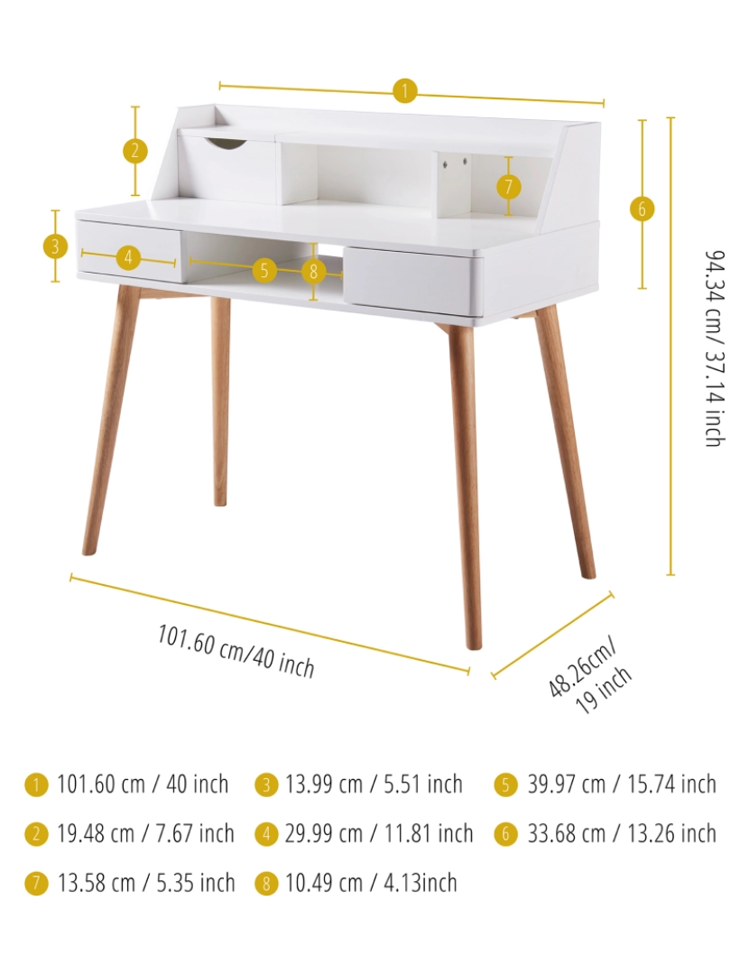 imagem de Teamson Home Creativo Mesa de escrita de madeira com armazenamento, branco/natural4