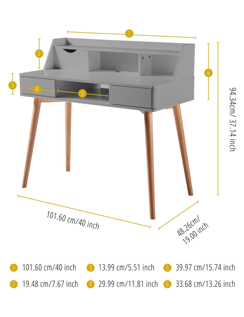 imagem de Versanora Creativo mesa de escrita de madeira cinza Vnf-00045Lg4