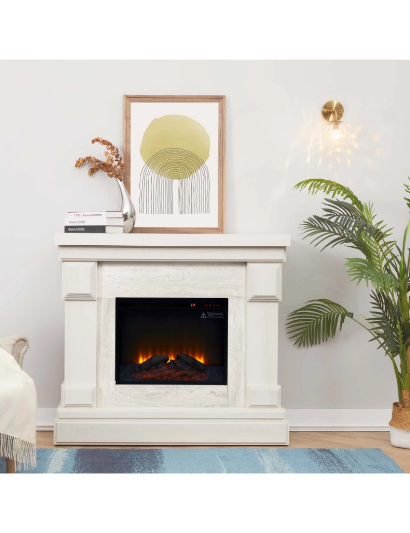 imagem de Teamson Home Hestia Electric Fireplace Mantel com mármore cinza falso, branco2