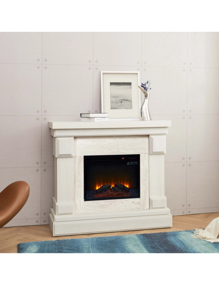 imagem de Teamson Home Hestia Electric Fireplace Mantel com mármore cinza falso, branco3