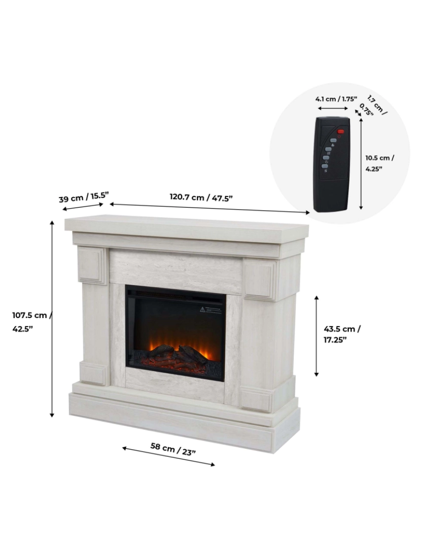 imagem de Teamson Home Hestia Electric Fireplace Mantel com mármore cinza falso, branco4