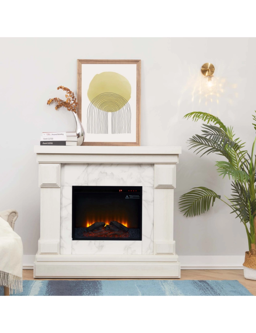 imagem de Teamson Home Electric Fireplace Mantel with Beige Faux Marble Surround, Branco2