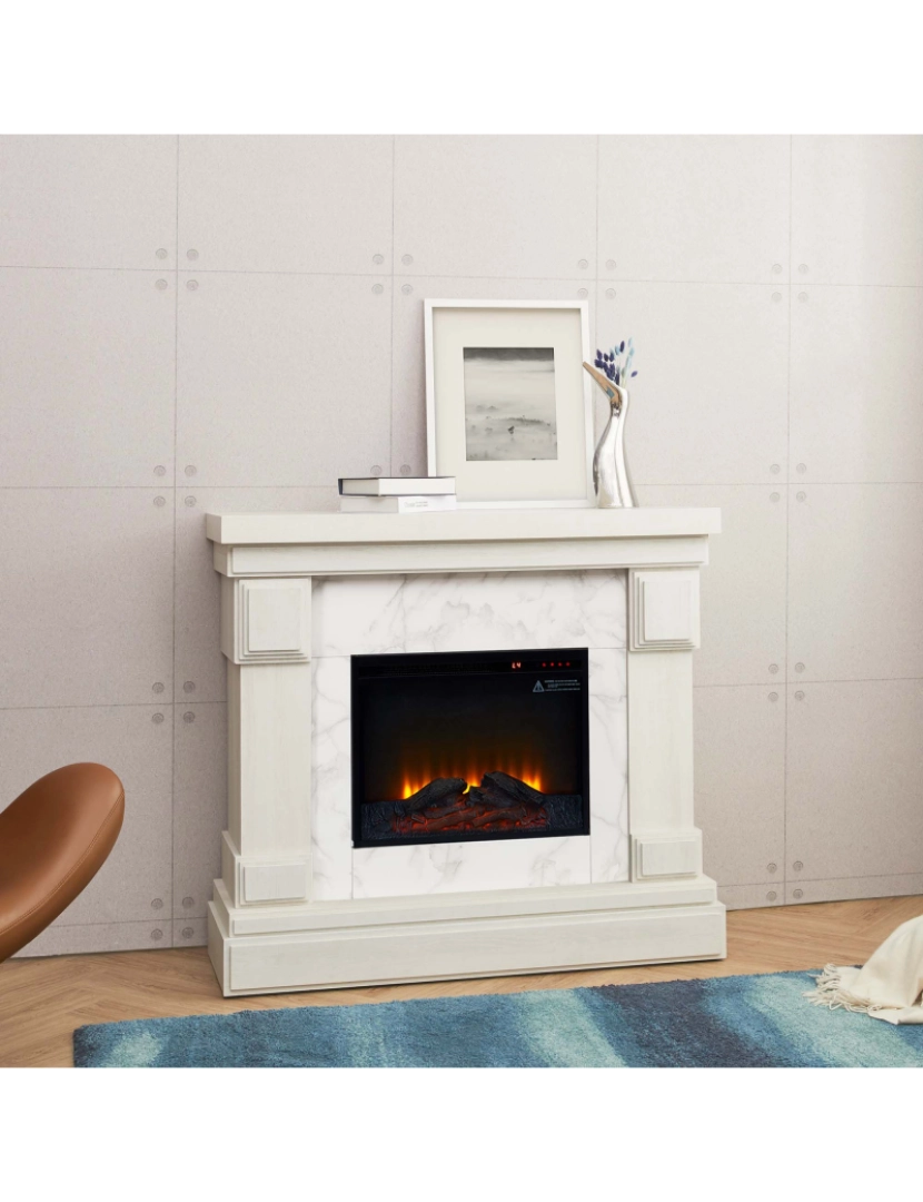 imagem de Teamson Home Electric Fireplace Mantel with Beige Faux Marble Surround, Branco3