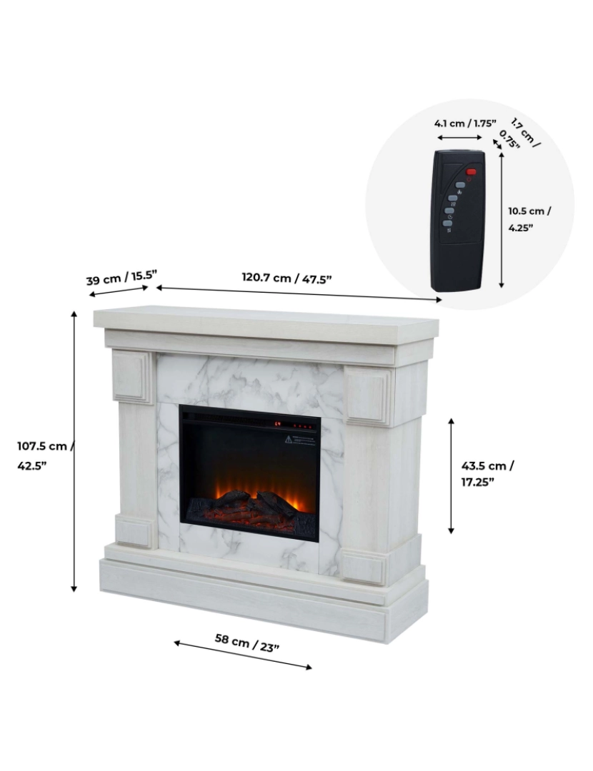 imagem de Teamson Home Electric Fireplace Mantel with Beige Faux Marble Surround, Branco4