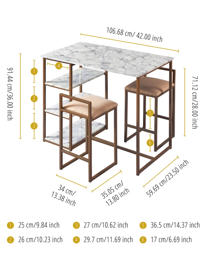 imagem de Teamson Home Marmo Pequeno-almoço mesa jantar conjunto com mármore falso Top, acabamento em latão4