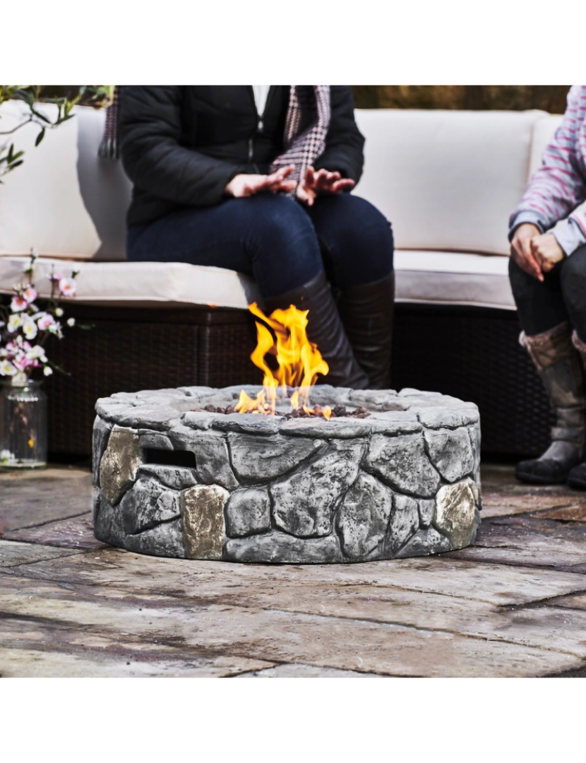 imagem de Teamson Home 28" Rodada Gás Fire Pit, Stone Grey2