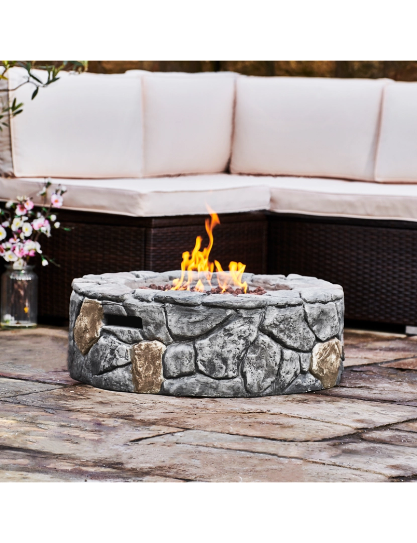 imagem de Teamson Home 28" Rodada Gás Fire Pit, Stone Grey3