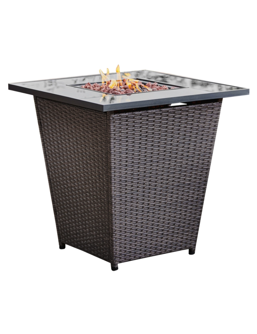 imagem de Peaktop Firepit ao ar livre Gás Fire Pit Rattan com Lava Rock & Cover Hf30200Aa-Uk1