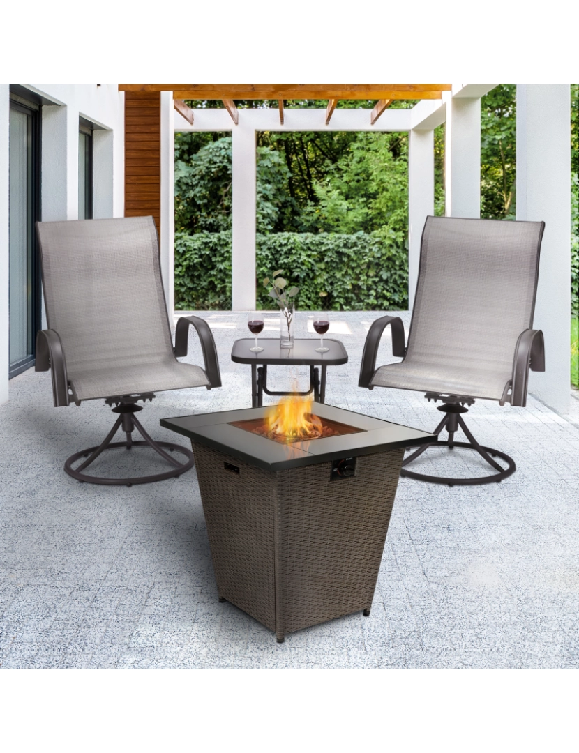 imagem de Peaktop Firepit ao ar livre Gás Fire Pit Rattan com Lava Rock & Cover Hf30200Aa-Uk3