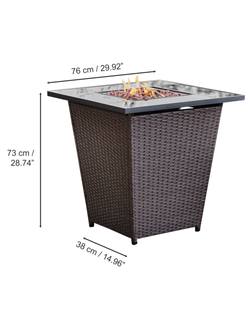 imagem de Peaktop Firepit ao ar livre Gás Fire Pit Rattan com Lava Rock & Cover Hf30200Aa-Uk4