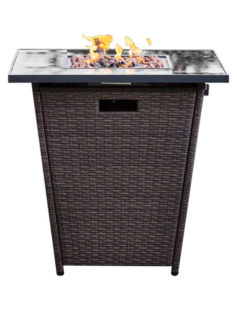 imagem de Peaktop Firepit ao ar livre Gás Fire Pit Rattan com Lava Rock & Cover Hf30200Aa-Uk5