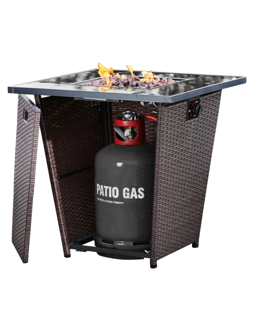 imagem de Peaktop Firepit ao ar livre Gás Fire Pit Rattan com Lava Rock & Cover Hf30200Aa-Uk6