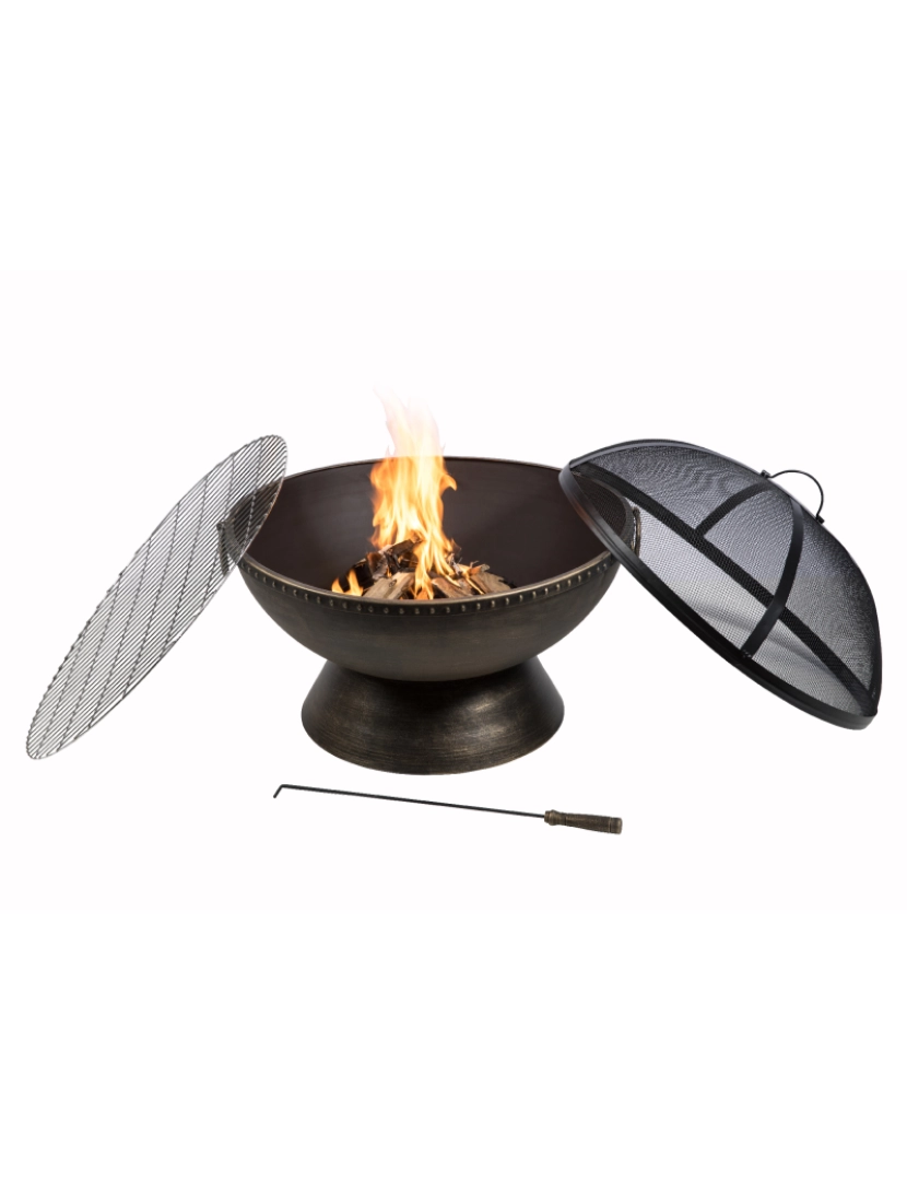 Teamson Home - Peaktop Firepit Outdoor Wood Burning Fire Pit Steel Bbq Grill Poker Hr30701 AA
