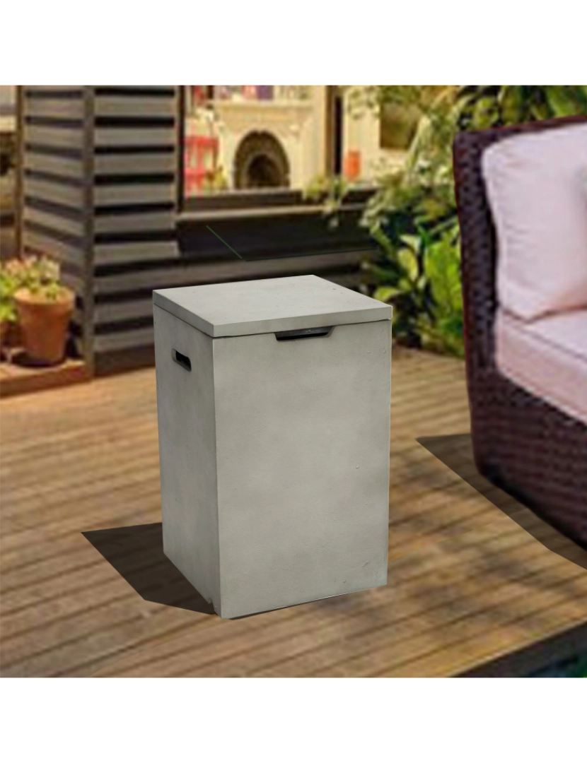 imagem de Teamson Home Outdoor Garden Square Firepit de concreto 13Kg armazenamento da garrafa de gás2