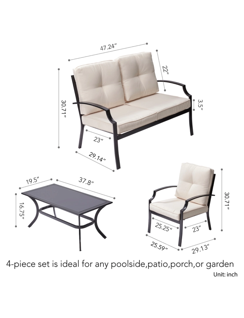 imagem de Teamson Home Outdoor 4-peças Metal Pátio conjunto com Loveseat, duas cadeiras e mesa4