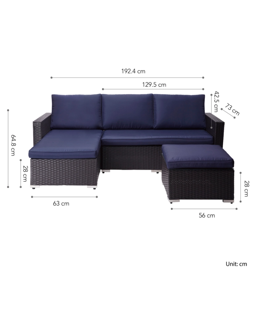 imagem de Mobília do jardim do Teamson Home 3 Pcs, tabela do Rattan & Sofa Conjunto de pátio com almofadas5