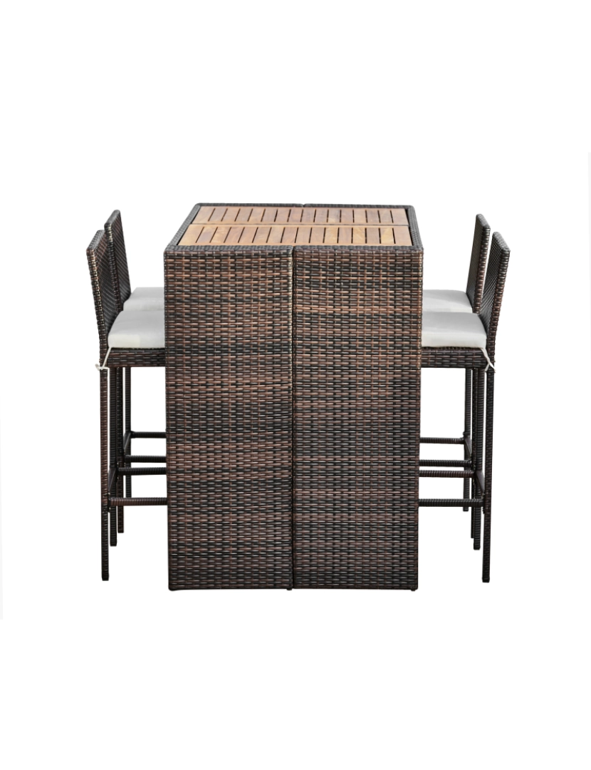 imagem de Teamson Home 5 Pc Wicker ao ar livre jantar conjunto com Acacia Top e almofadas, marrom1