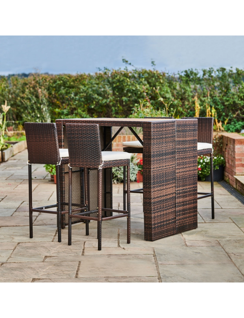 imagem de Teamson Home 5 Pc Wicker ao ar livre jantar conjunto com Acacia Top e almofadas, marrom3