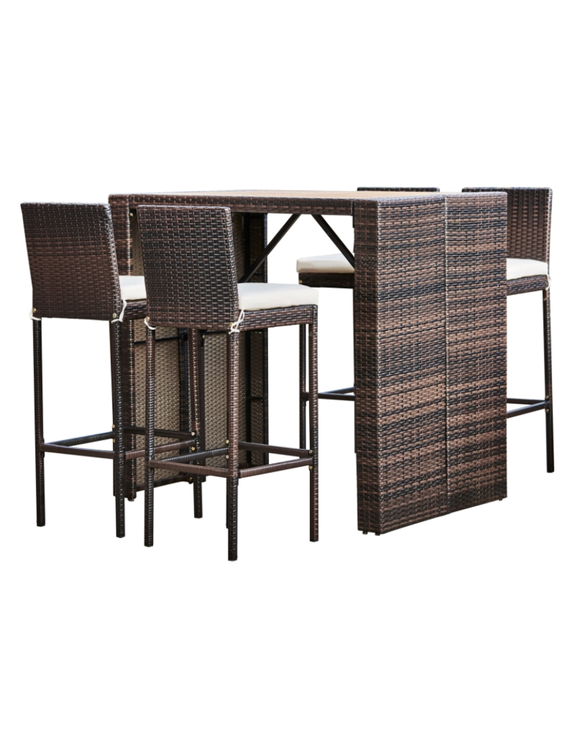 imagem de Teamson Home 5 Pc Wicker ao ar livre jantar conjunto com Acacia Top e almofadas, marrom5