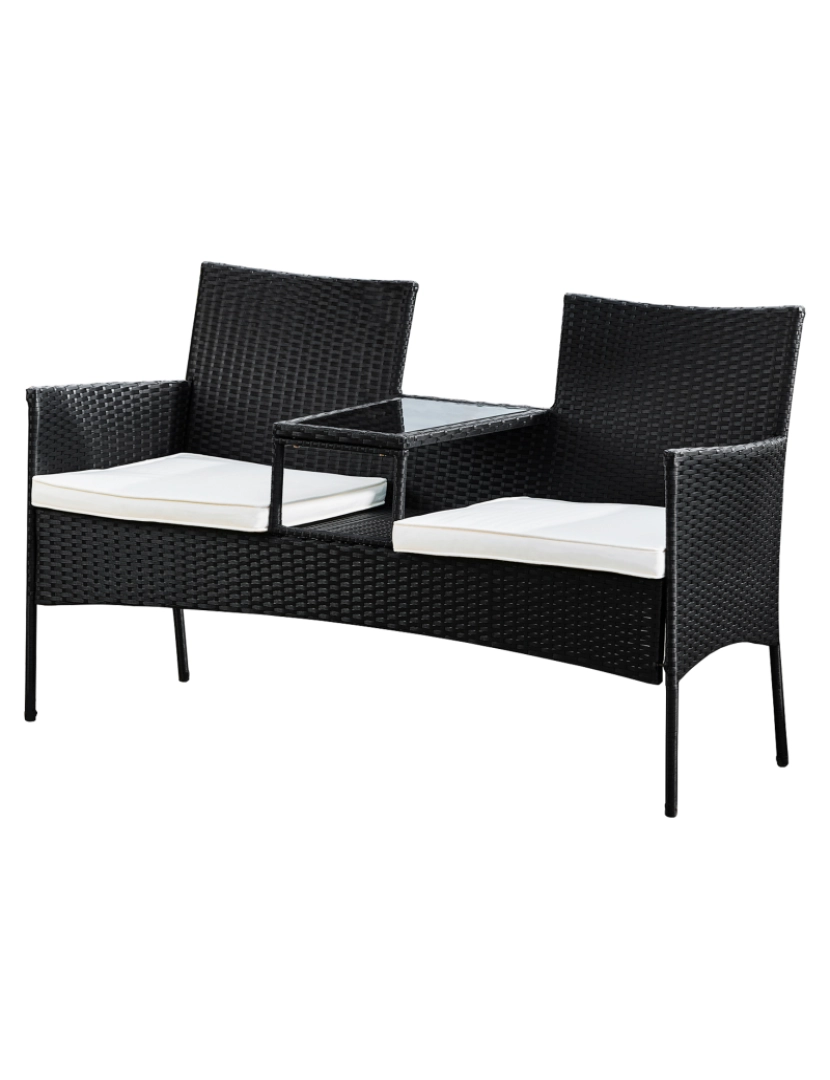 imagem de Teamson Home Wicker ao ar livre Loveseat Bench com mesa e almofadas, preto1