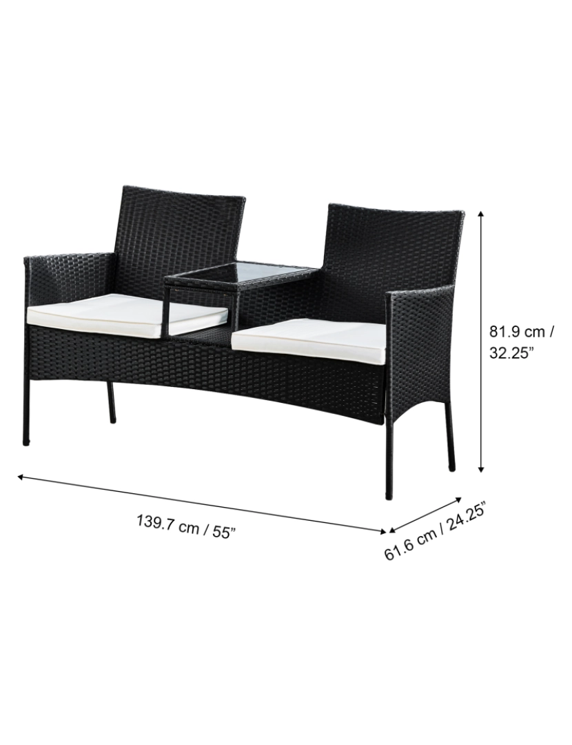 imagem de Teamson Home Wicker ao ar livre Loveseat Bench com mesa e almofadas, preto4