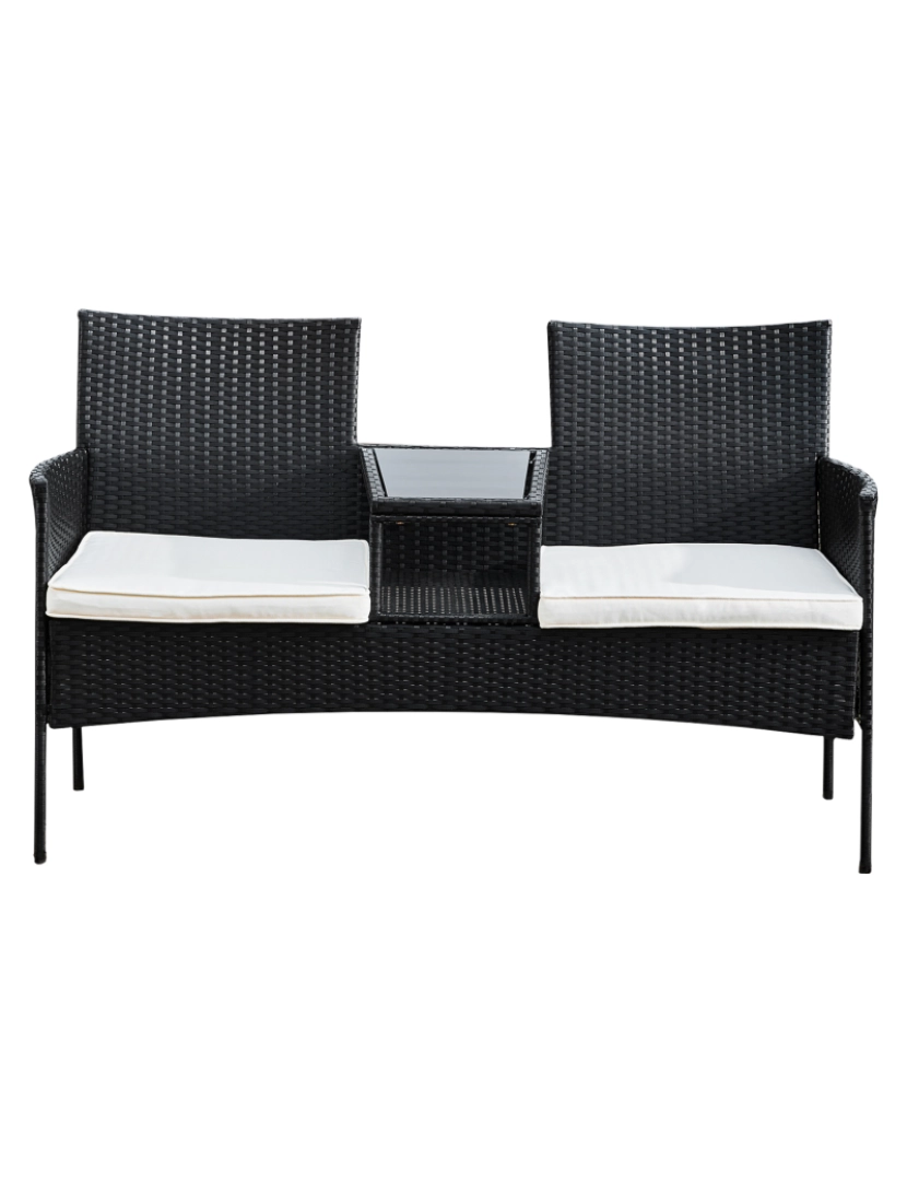 imagem de Teamson Home Wicker ao ar livre Loveseat Bench com mesa e almofadas, preto5